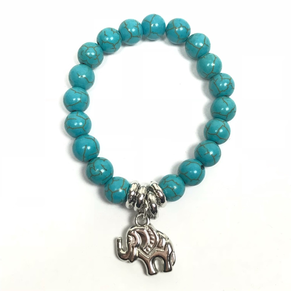 Turquoise Tibetan silver elephant charm bracelet